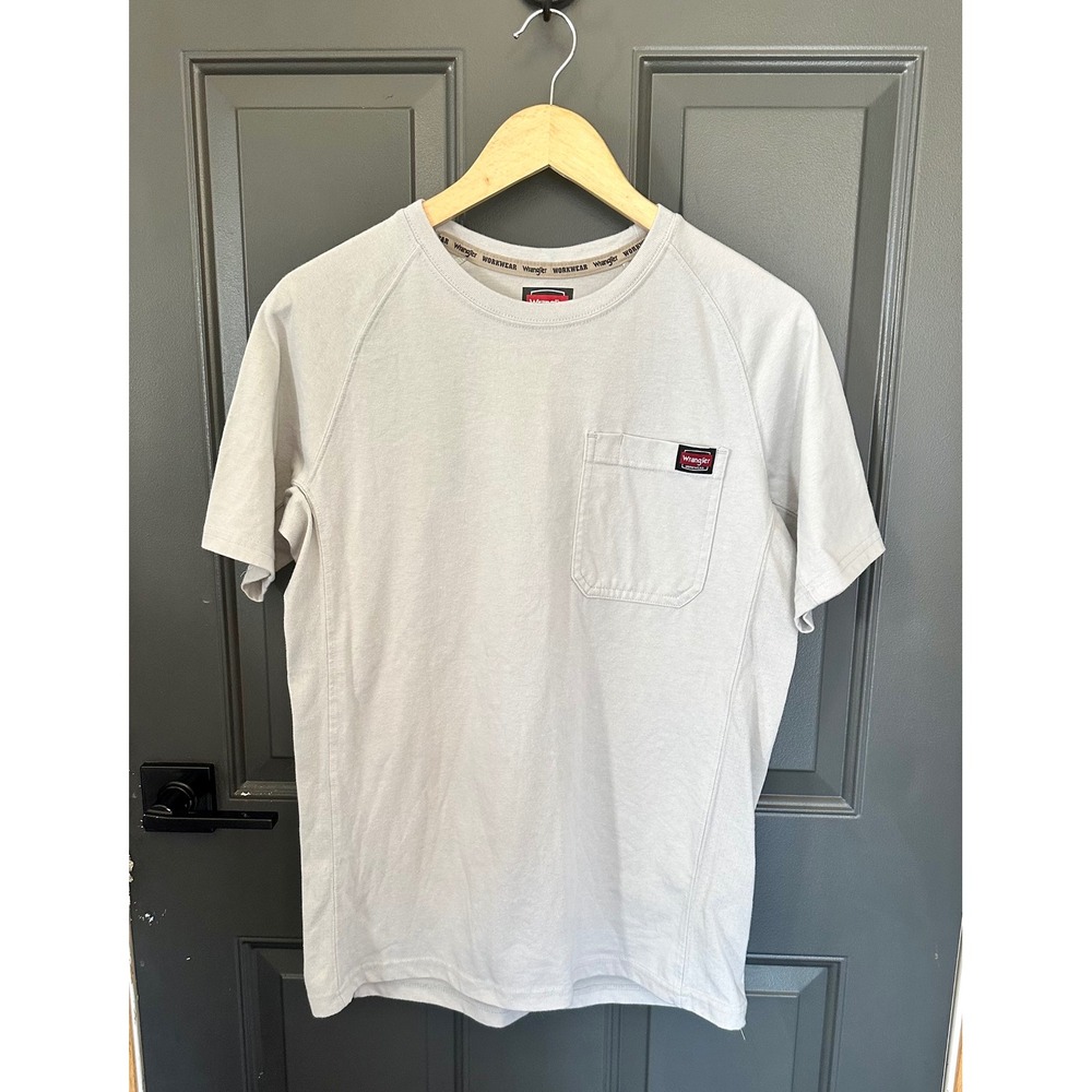 Wrangler Workwear Mens Short Sleeve Pocket T-Shirt Beige‎ Raglan Crew Neck Sz S